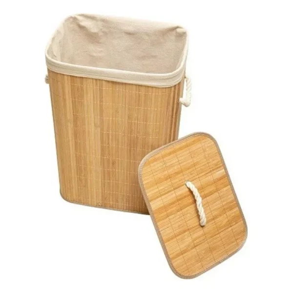 Cesto Roupa Bambu Retangular Com Tampa - Imagem 5