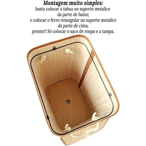 Cesto Roupa Bambu Retangular Com Tampa - Imagem 6