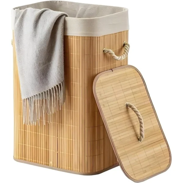 Cesto Roupa Bambu Retangular Com Tampa