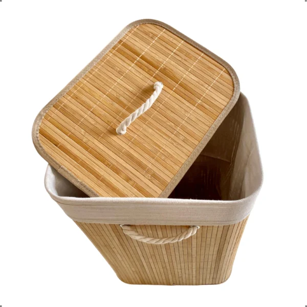 Cesto Roupa Bambu Retangular Com Tampa - Imagem 3