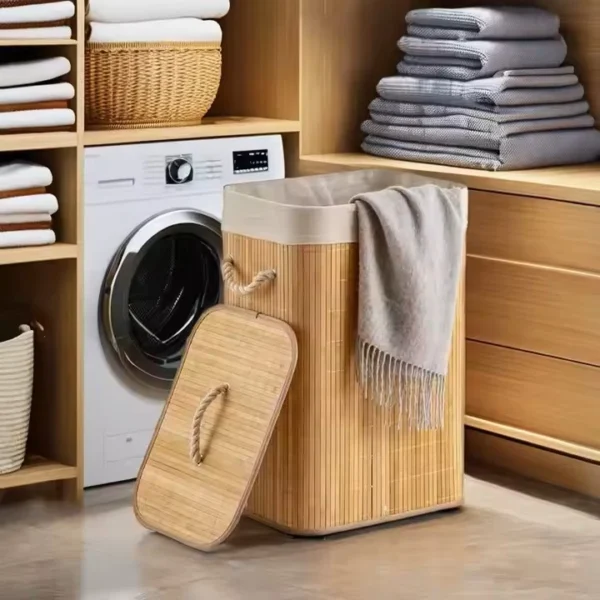 Cesto Roupa Bambu Retangular Com Tampa - Imagem 8
