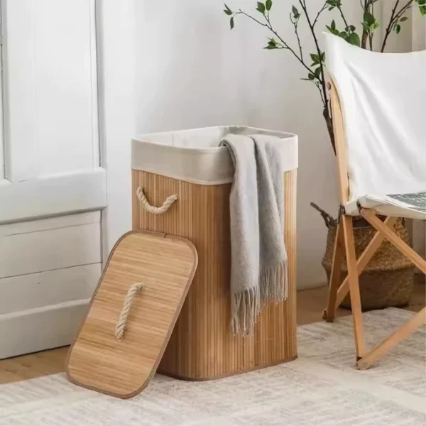 Cesto Roupa Bambu Retangular Com Tampa - Imagem 2